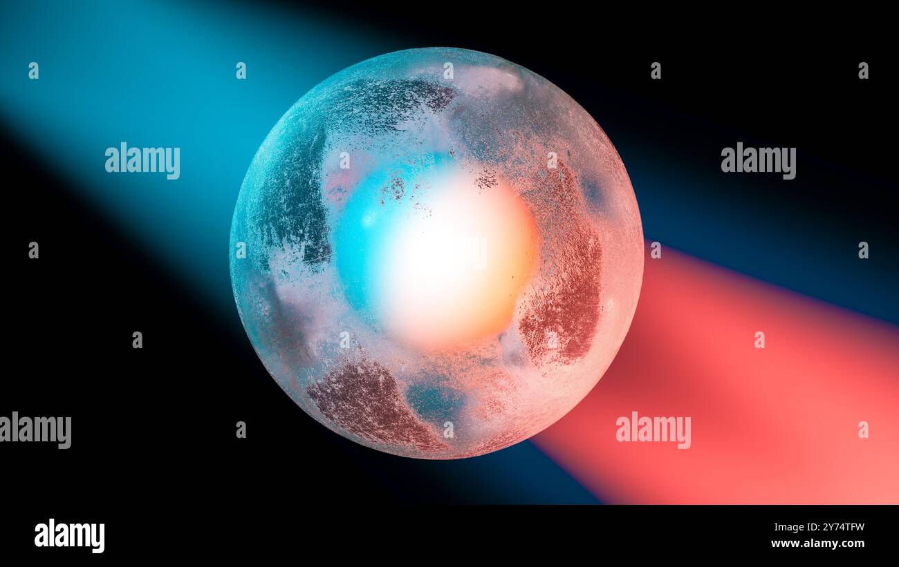 Illustrazione della tecnologia perovskite quantum dot. I punti quantistici sono nanocristici semiconduttori con proprietà regolabili. Possono assorbire ed emettere varie lunghezze d'onda della luce all'interno dello spettro visibile. I punti quantistici basati su materiali in perovskite mostrano eccellenti rese quantistiche fotoluminescenti e un'elevata purezza del colore. Sono molto promettenti per l'uso in display, sensori UV e dispositivi di illuminazione. Foto Stock