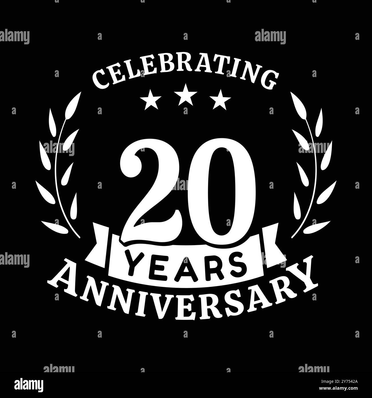 modello di design per festeggiamenti per il 20° anniversario. 20 anni vettore e illustrazione Illustrazione Vettoriale