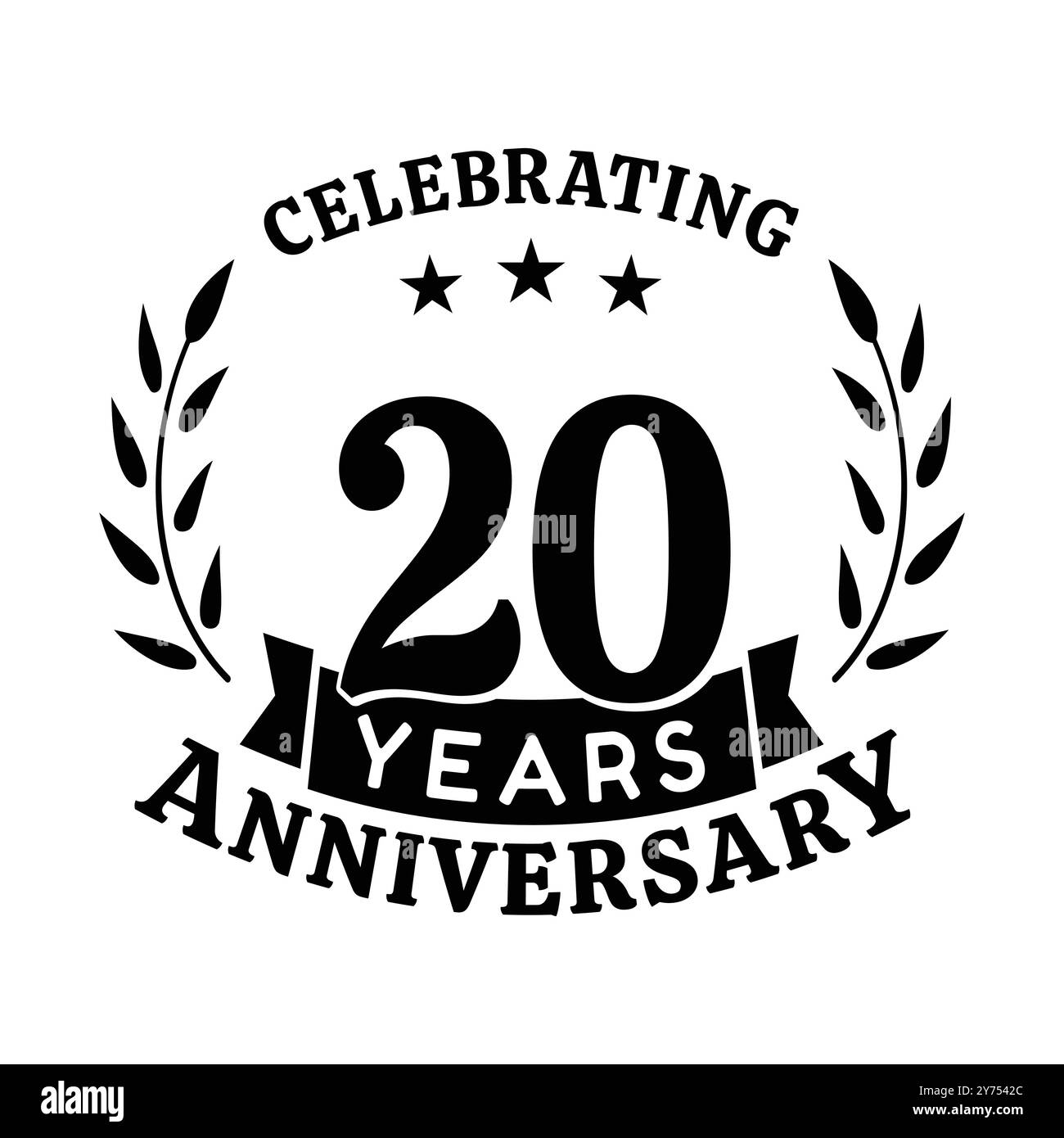 modello di design per festeggiamenti per il 20° anniversario. 20 anni vettore e illustrazione Illustrazione Vettoriale