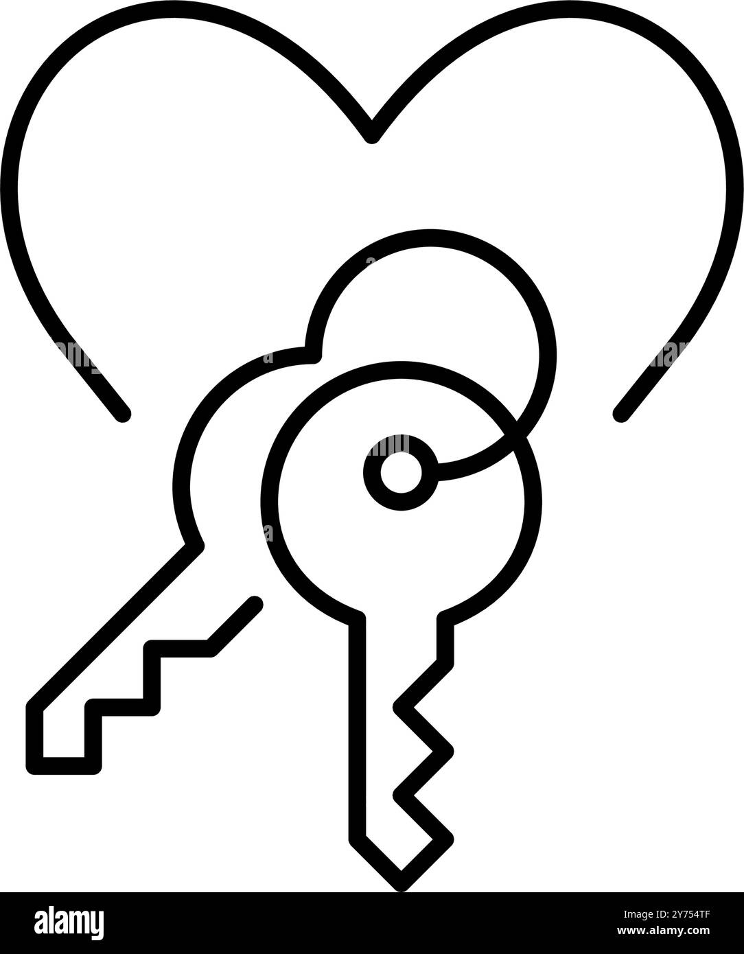 Cuore e chiavi sulla catena. Amore e sicurezza della propria casa, proprietà immobiliare e comfort familiare. Pixel Perfect, icona del vettore di traccia modificabile Illustrazione Vettoriale