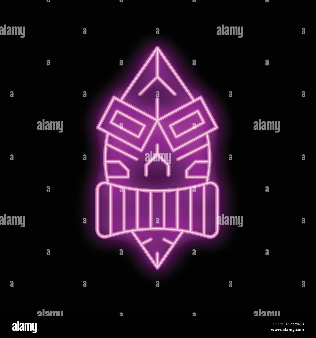 Icona della maschera tribale con linea al neon luminosa isolata su sfondo nero illustrazione vettoriale per il tuo design, pubblicità, cartoline, inviti, siti Web Illustrazione Vettoriale