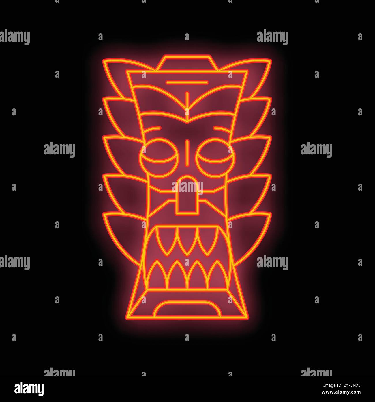 Segno neon di un totem tiki che si illumina su uno sfondo nero Illustrazione Vettoriale