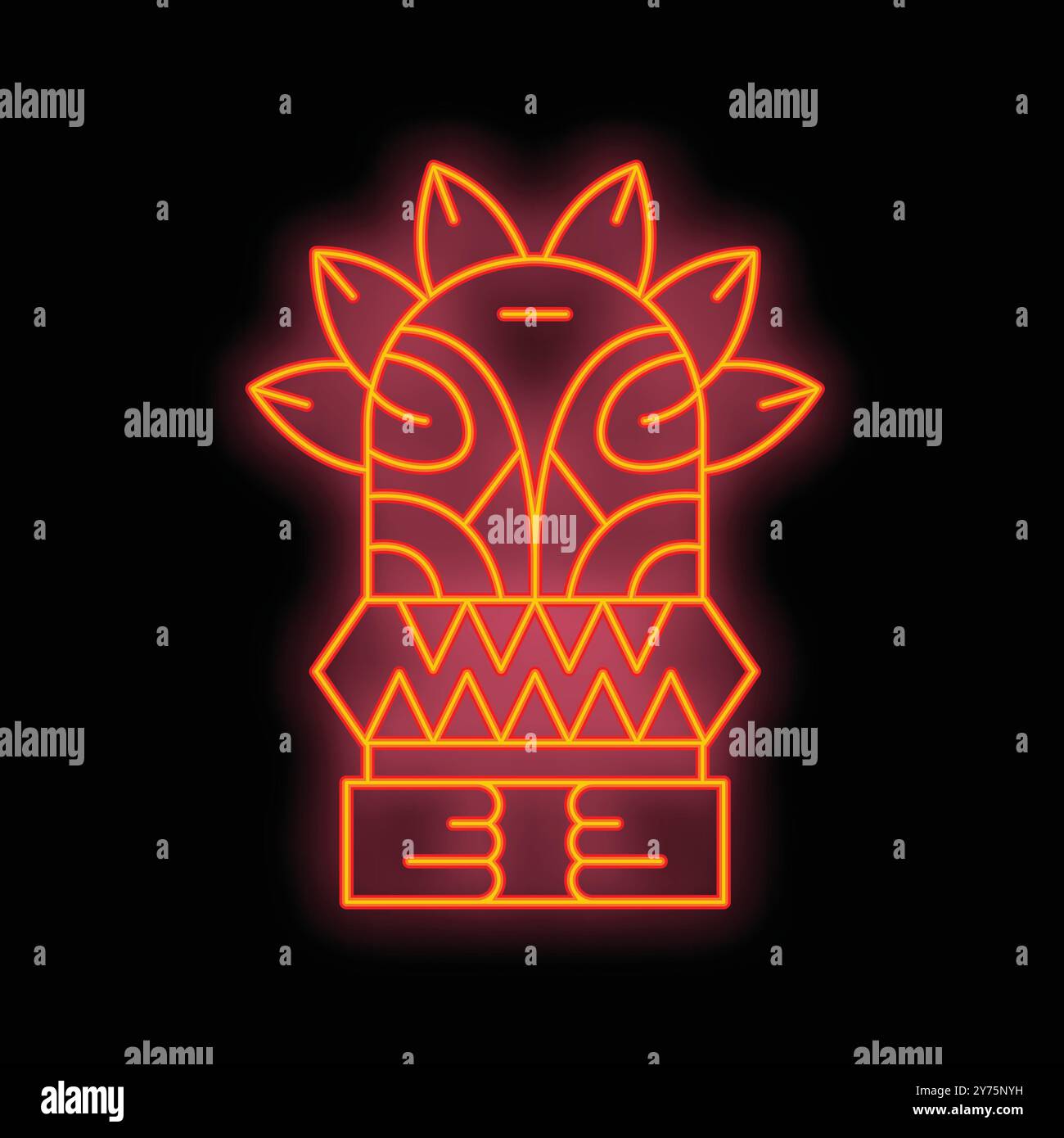 Luccicante icona in linea al neon della maschera tribale hawaiana che si illumina al buio, un'illustrazione perfetta per un concetto di tiki bar Illustrazione Vettoriale