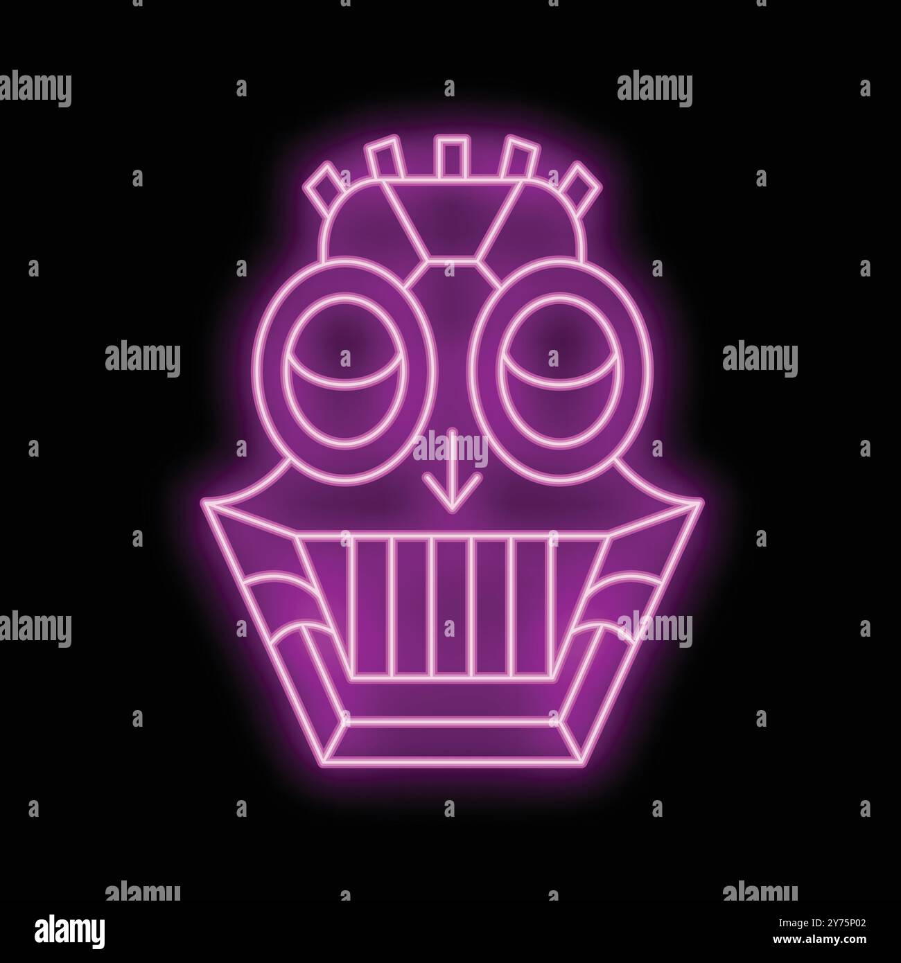 Insegna al neon viola a forma di maschera tiki, che si illumina su uno sfondo nero Illustrazione Vettoriale