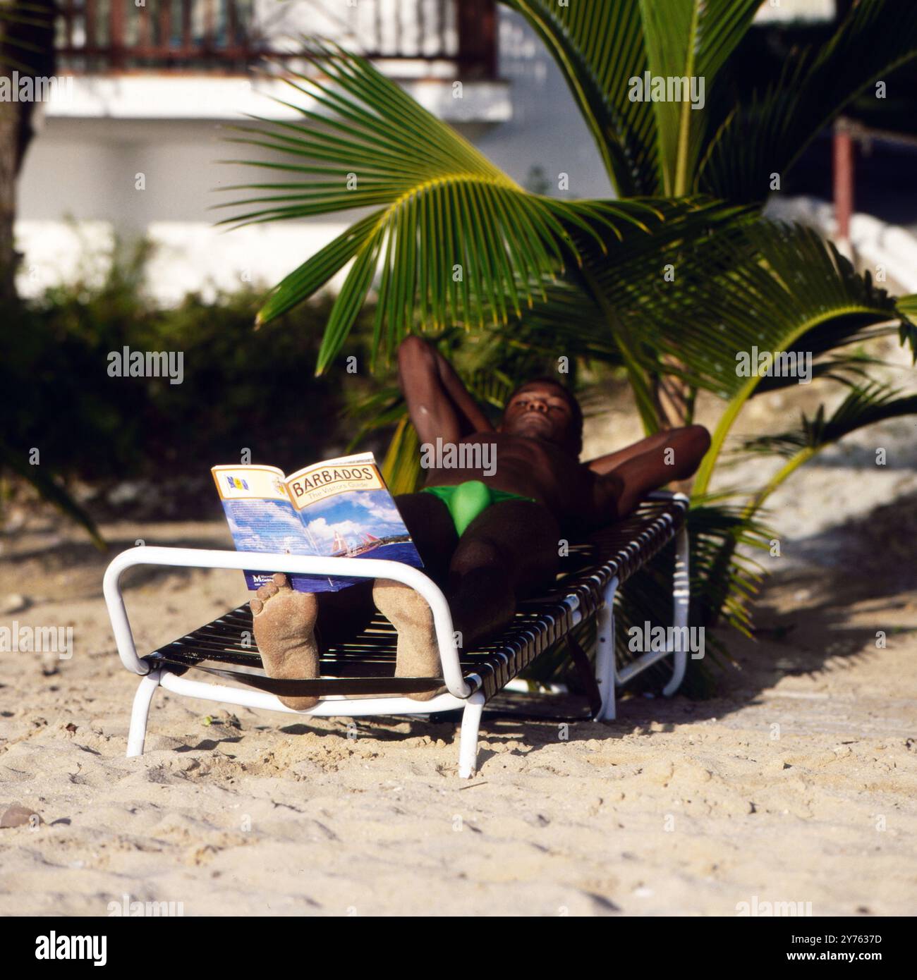 Strandleben auf Barbados, um 1985. Foto Stock