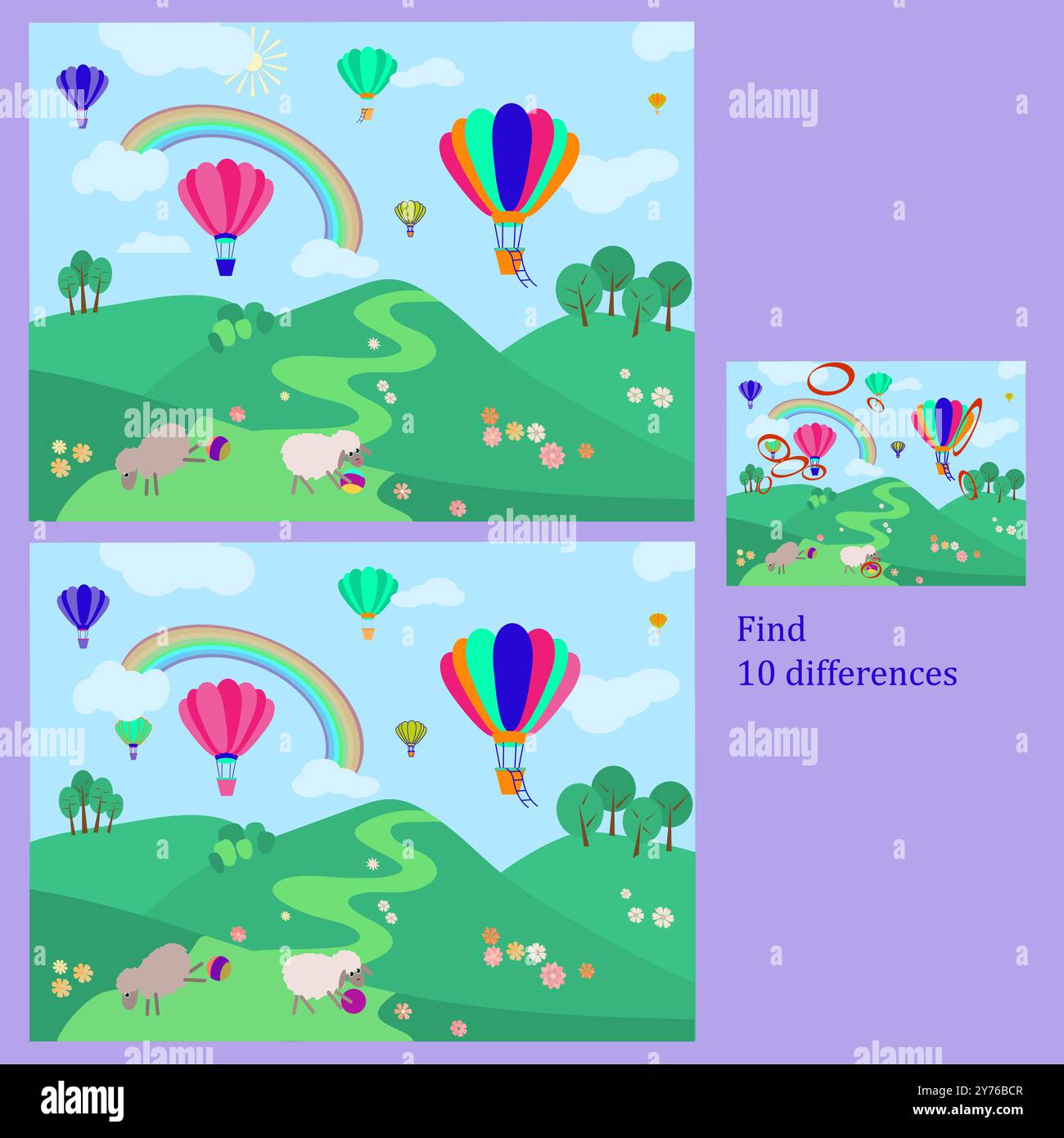 trova 10 differenze rebus per i bambini sotto i 6 anni, presentato da stagioni, una delle 4 date stagioni estate Illustrazione Vettoriale