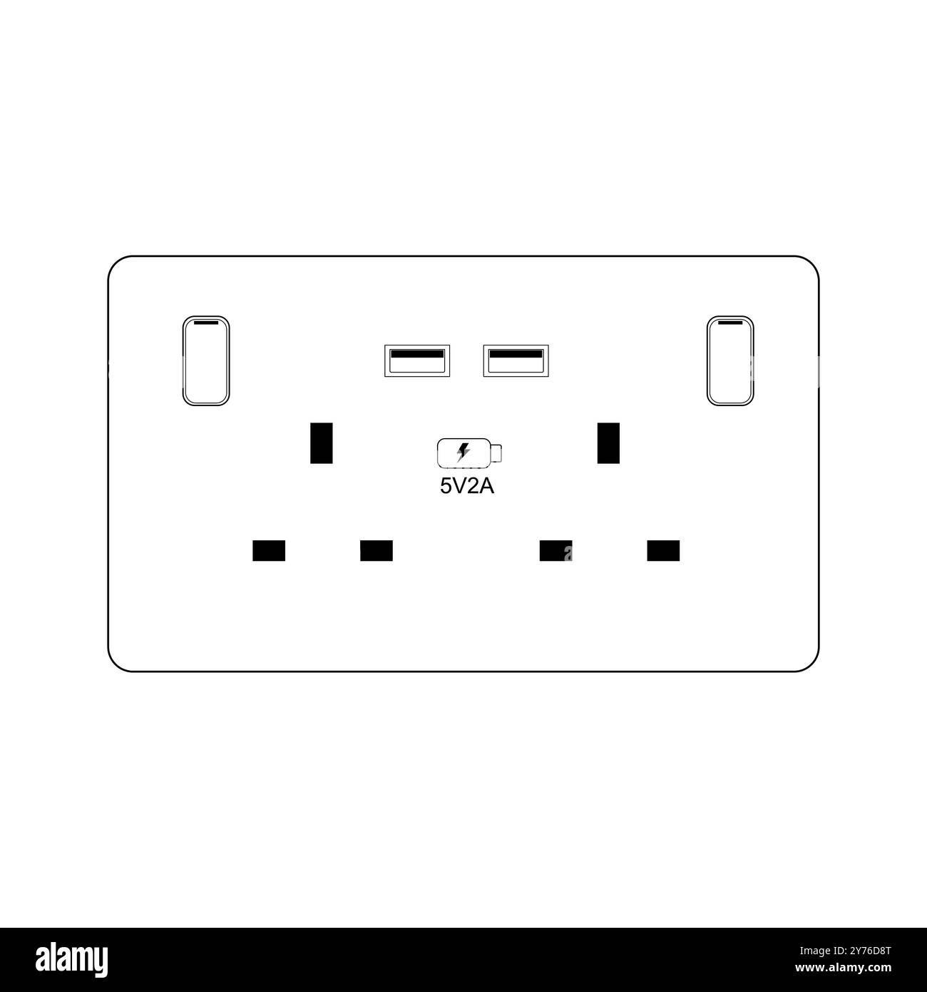 Connettore femmina UE connettore femmina bianco USB 13A 2Gang con 2 uscite USB Illustrazione Vettoriale