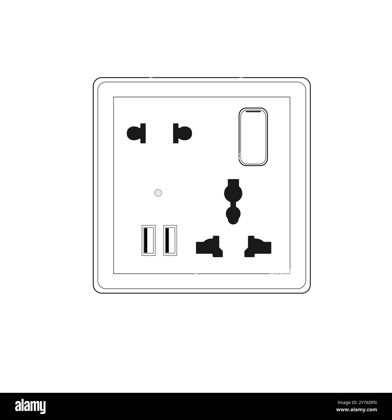 Presa di alimentazione CA a 2 e 3 pin con presa multi-interruttore con USB e neon Illustrazione Vettoriale