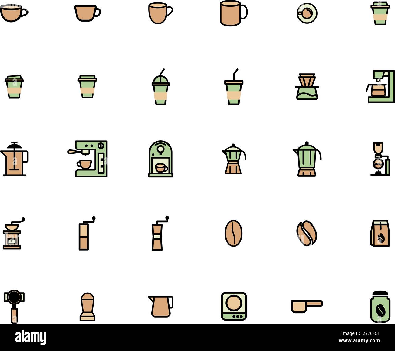 set di icone riempite con contorno caffè, immagine vettoriale Illustrazione Vettoriale