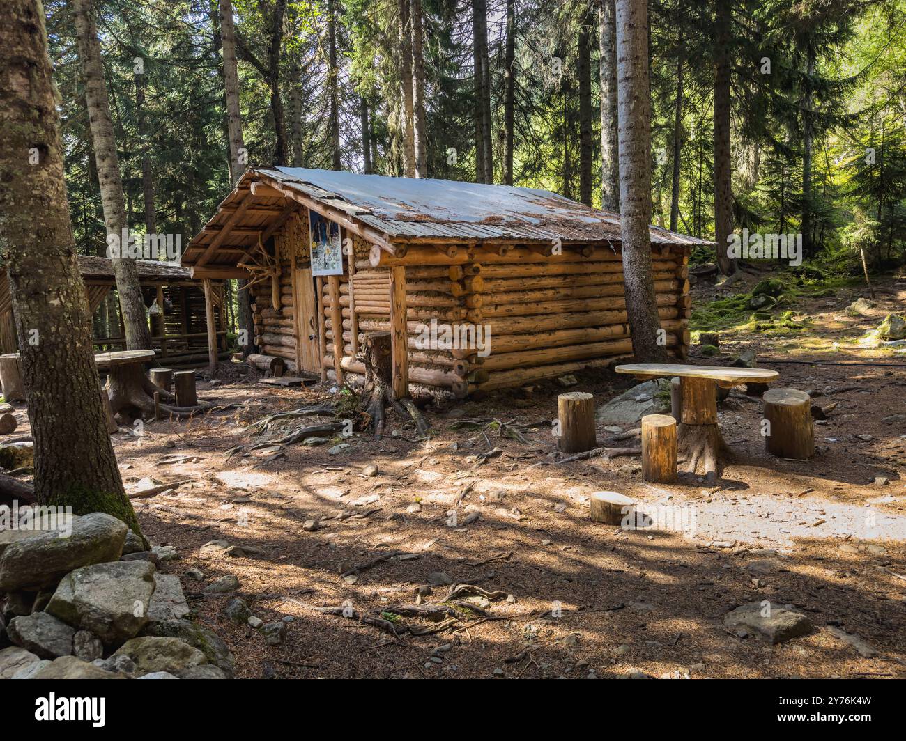 Cabina in legno nella foresta Foto Stock