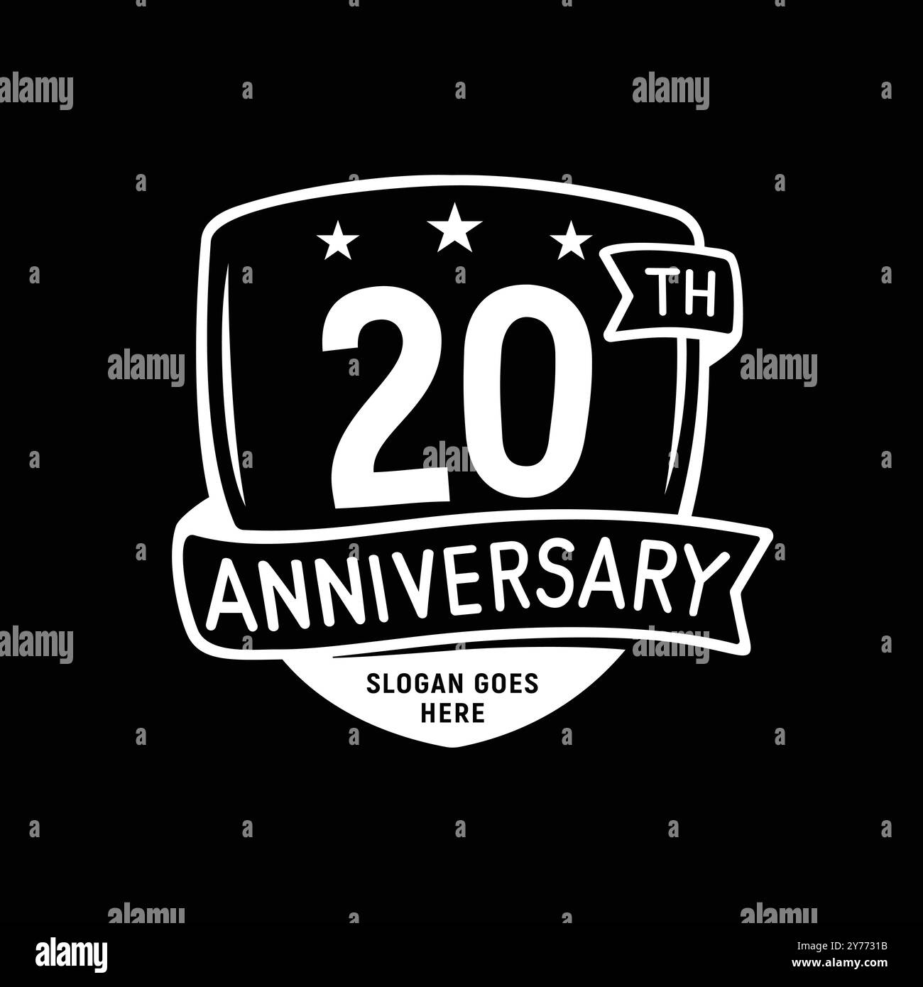 modello per il design dello scudo per festeggiare il 20° anniversario. logo del ventesimo anniversario. Vettore e illustrazione. Illustrazione Vettoriale