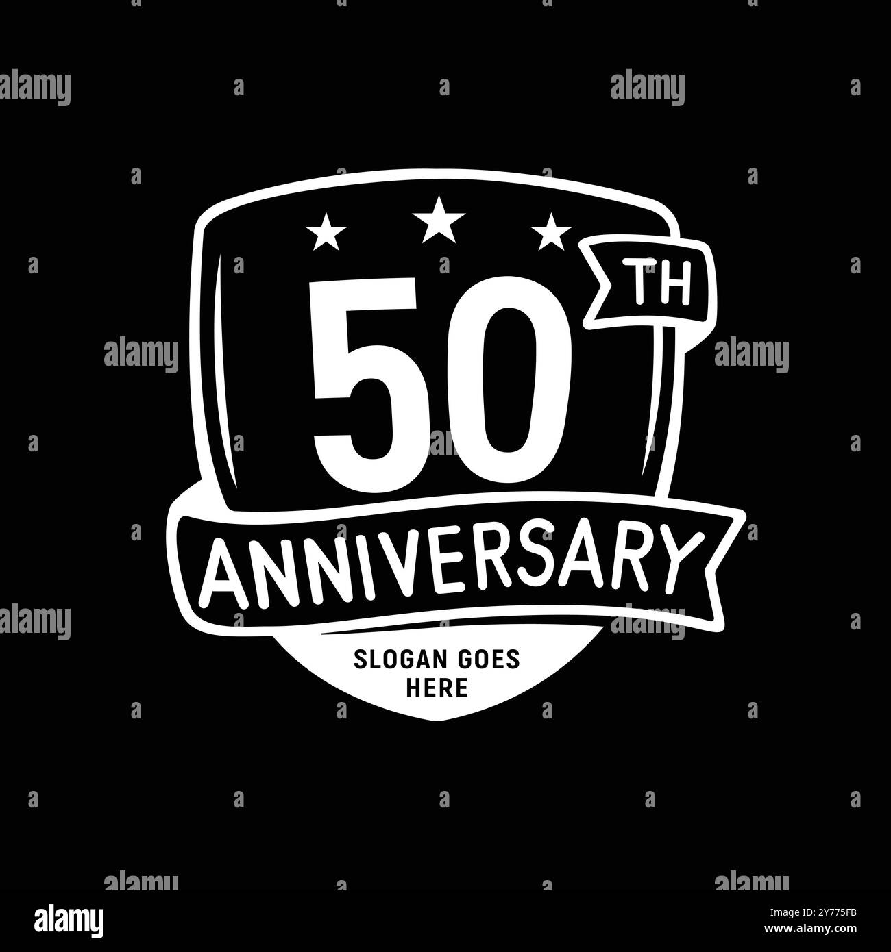 modello per il design dello scudo per festeggiare i 50 anni. logo del 50° anniversario. Vettore e illustrazione. Illustrazione Vettoriale