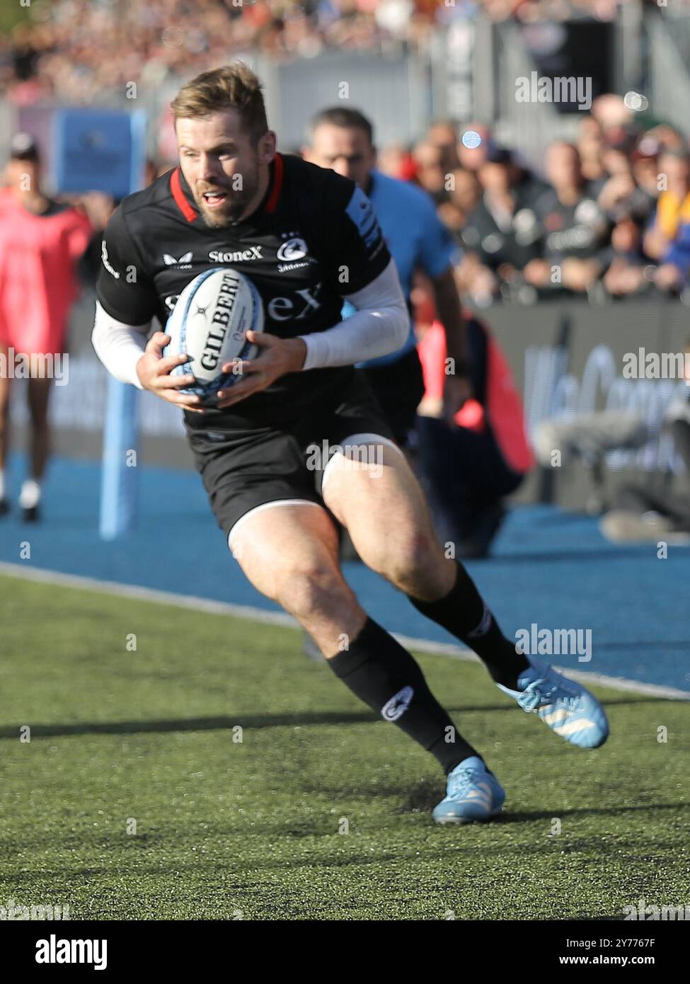 North London, Regno Unito. 28 settembre 2024. Elliot Daly dei Saracens durante la partita di rugby della Gallagher Premiership tra Saracens e sale Sharks allo Stonex Stadium. Crediti: Jay Patel/Alamy Live News Foto Stock