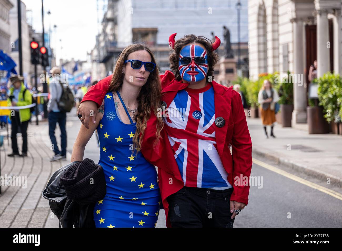 Londra, Regno Unito. 28 SEP, 2024 questo è stato il terzo marzo annuale per attirare l'attenzione sull'impatto della Brexit e per promuovere un ritorno nell'UE. Aubrey Fagon/Alamy Live News Foto Stock