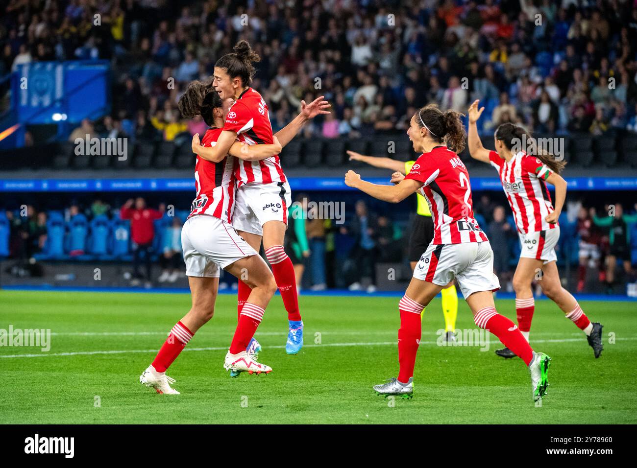 Coruña, Spagna. 28 settembre 2024. Calcio femminile in prima divisione. RC Deportivo Abanca vs Athletic Club Bilbao. Stadio Riazor. Credito celebrativo: Ismael Miján/Alamy Live News Foto Stock