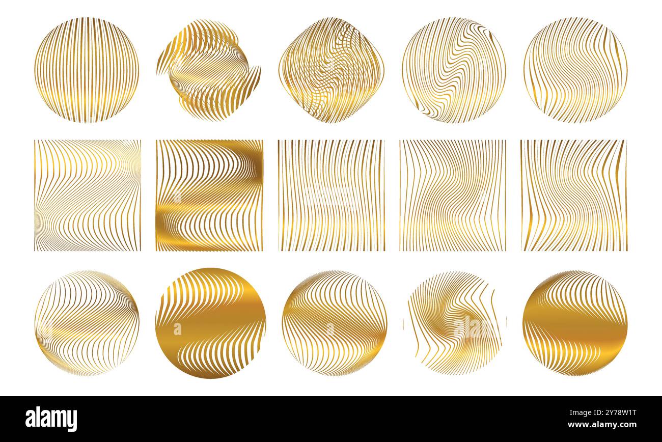 Elegante set di forme geometriche astratte con texture organiche naturali oro Illustrazione Vettoriale