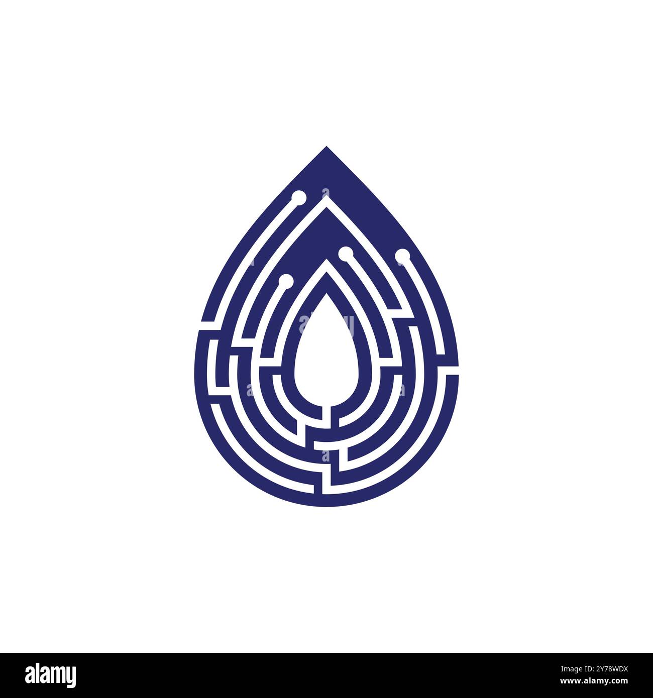 Tecnologia design con logo a goccia d'acqua. Logo della tecnologia a goccia d'acqua e design del vettore digitale con icona a goccia d'acqua Illustrazione Vettoriale