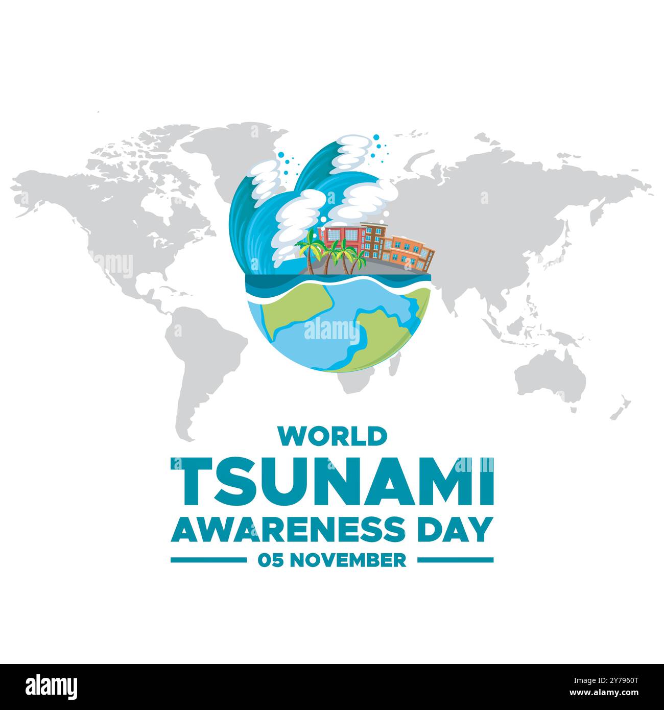 Giornata mondiale della consapevolezza dello tsunami, 05 novembre, biglietto d'auguri, illustrazione vettoriale della giornata mondiale della consapevolezza dello tsunami, modello modificabile. consapevolezza mondiale dello tsunami Illustrazione Vettoriale