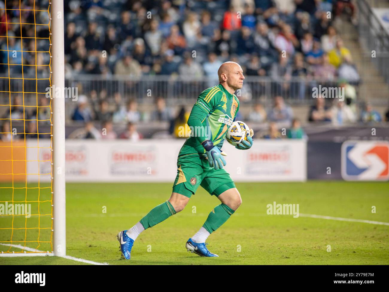 Chester, Pennsylvania, Stati Uniti. 28 settembre 2024. Il portiere dell'Atlanta United FC, BRAD GUZAN, in azione contro i Philadelphia Union durante la partita al Subaru Park di Chester PA (Credit Image: © Ricky Fitchett/ZUMA Press Wire) SOLO PER USO EDITORIALE! Non per USO commerciale! Crediti: ZUMA Press, Inc./Alamy Live News Foto Stock