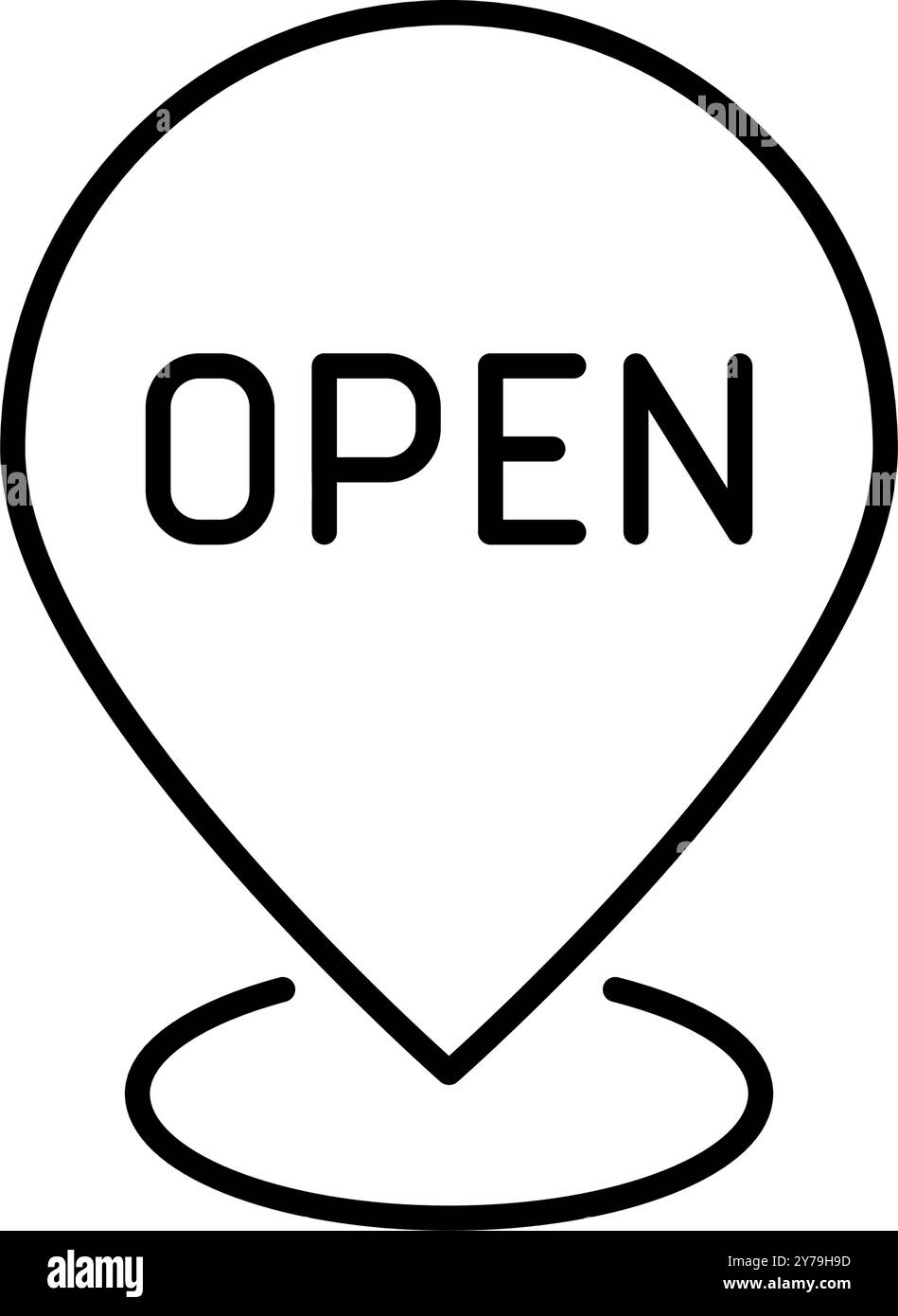 Puntatore della mappa con la parola aperta. Hotel per la visione, un nuovo negozio o l'apertura di un'azienda. Pixel Perfect, icona del vettore di traccia modificabile Illustrazione Vettoriale