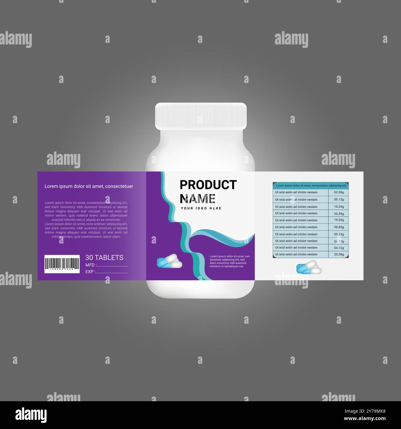 Etichetta bellezza, vettoriale flacone supplementare, scatola di plastica bianca Illustrazione Vettoriale