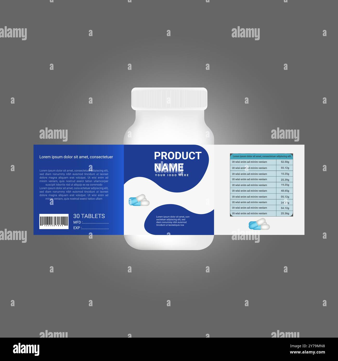 Etichetta bellezza, vettoriale flacone supplementare, scatola di plastica bianca Illustrazione Vettoriale