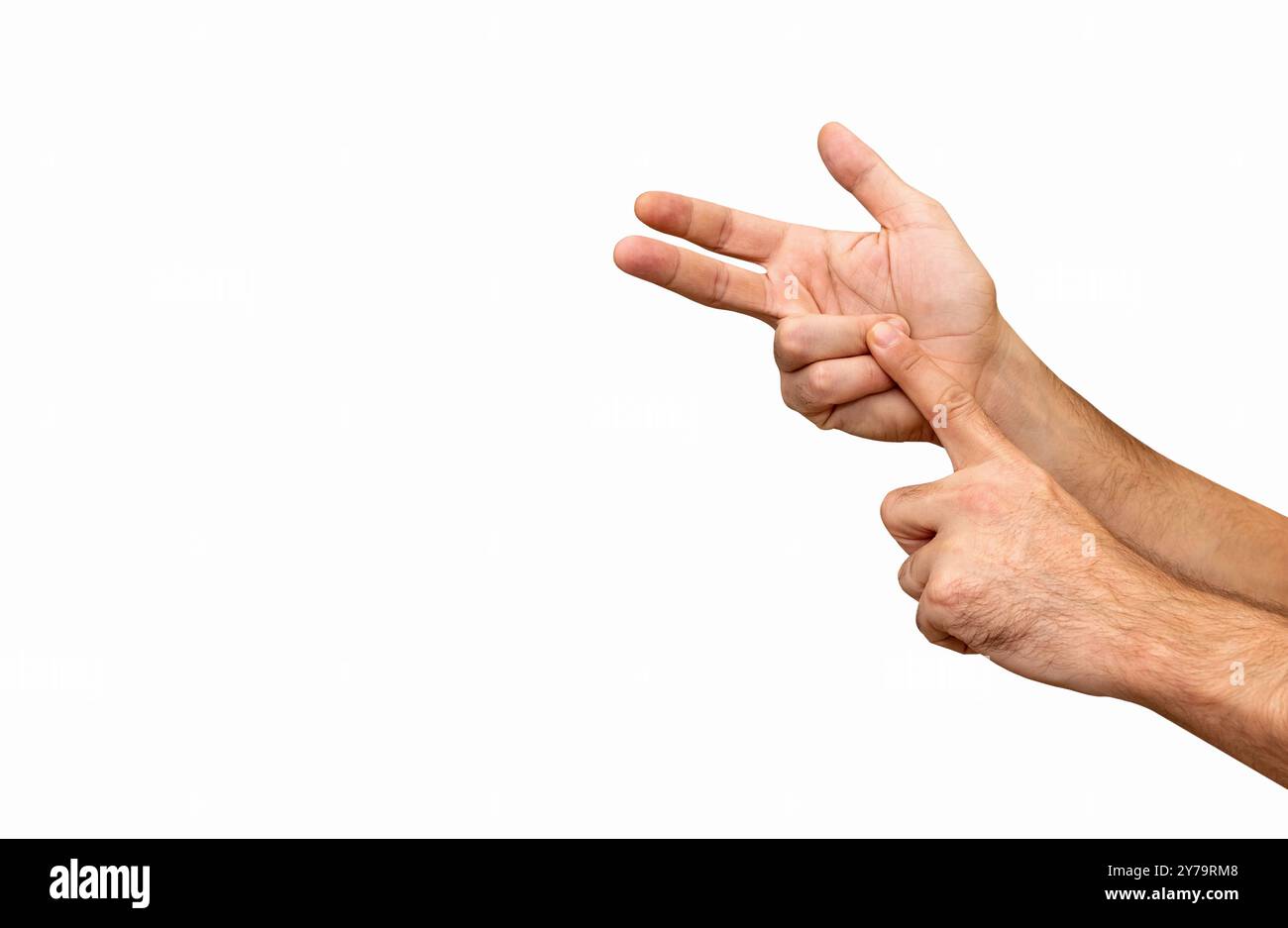 Mani maschili isolate che contano sulle dita. Foto Stock
