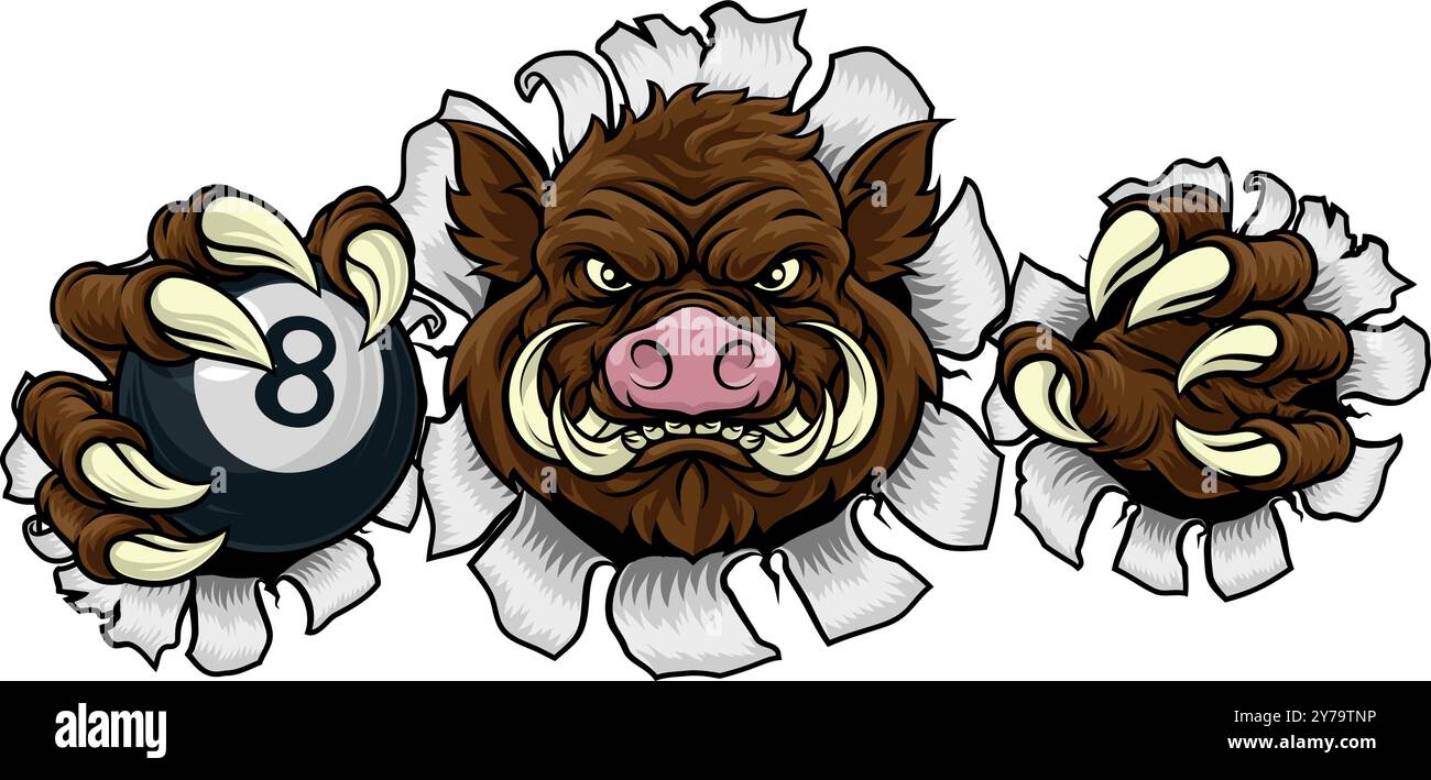 Mascotte con piscina di maiale Warthog Razorback Boar Wild Hog Illustrazione Vettoriale