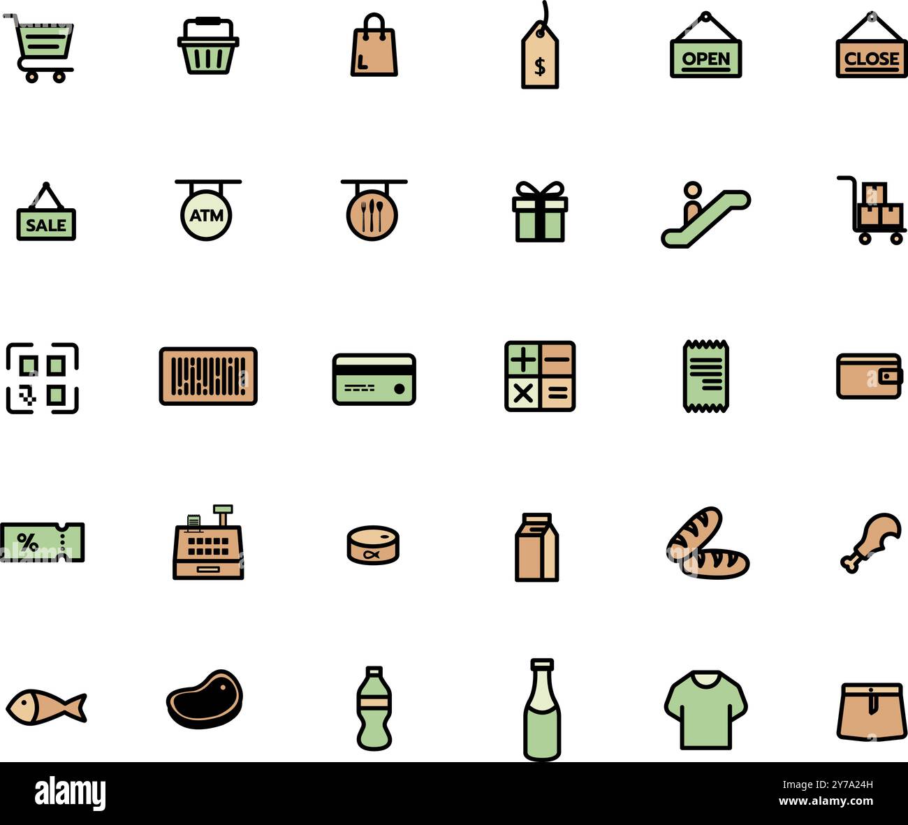 Set di icone riempite con contorno del supermercato, immagine dell'illustrazione vettoriale Illustrazione Vettoriale