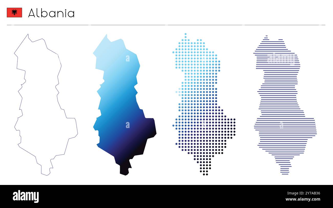 Albania - profilo, gradiente, punteggiato e linee geometriche forma paese Illustrazione Vettoriale