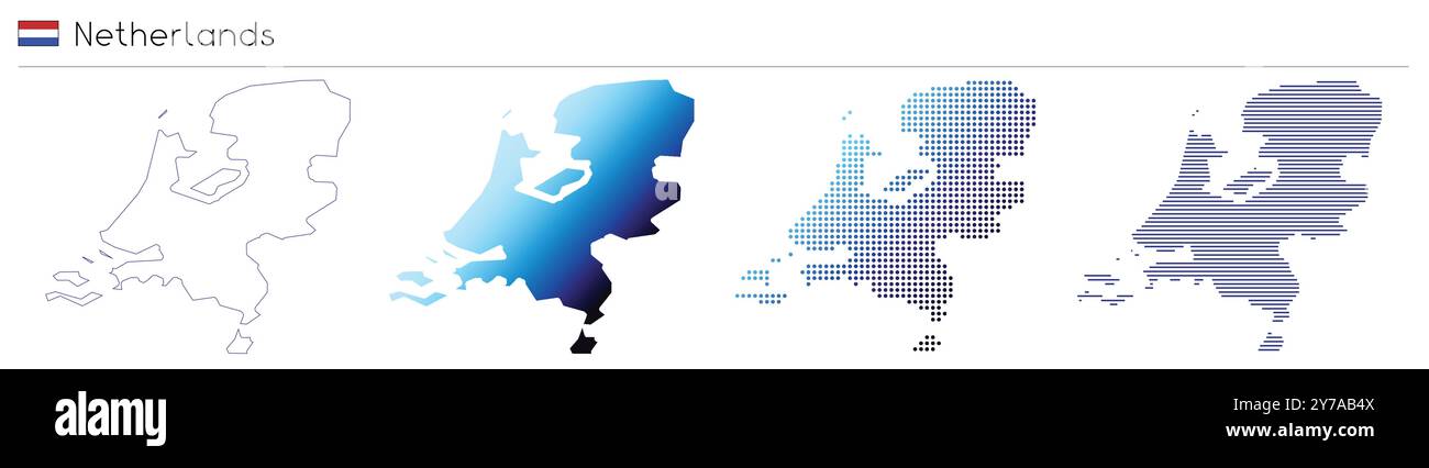 Paesi Bassi - profilo, gradiente, punteggiato e linee forma geometrica del paese Illustrazione Vettoriale