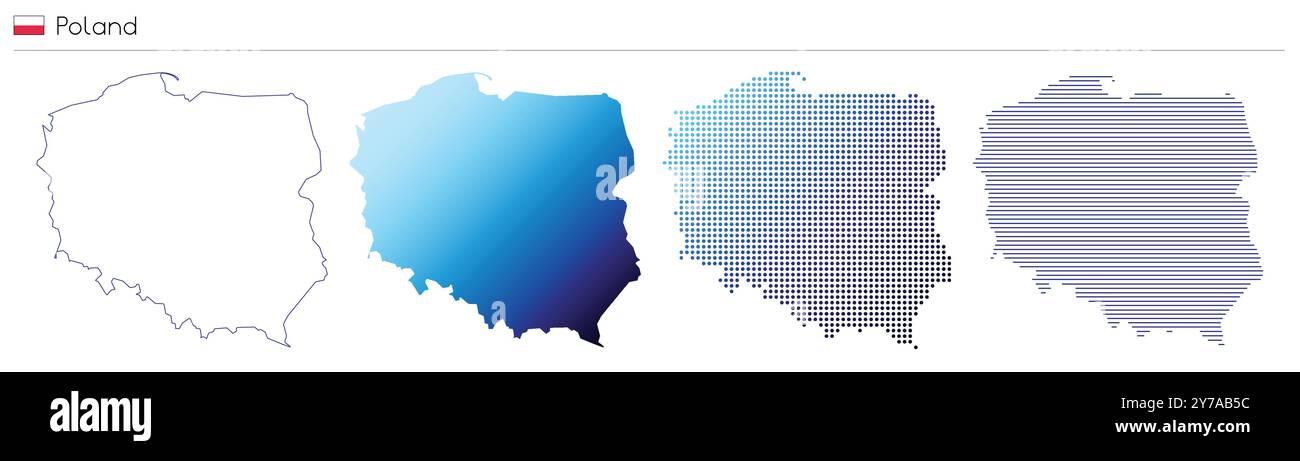 Polonia - profilo, gradiente, punteggiato e linee forma geometrica del paese Illustrazione Vettoriale