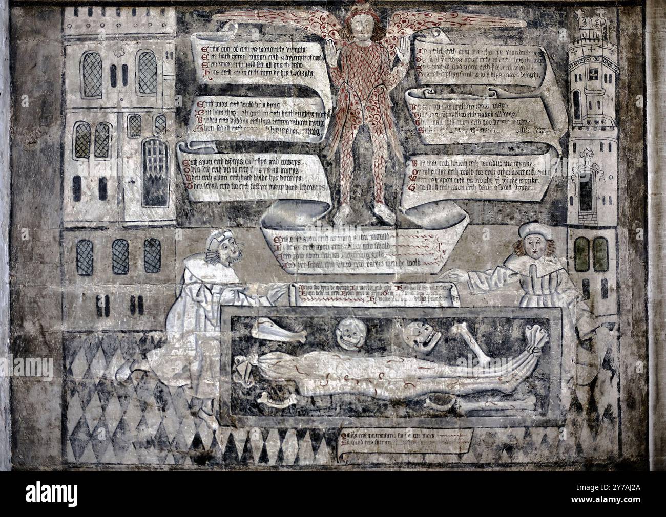The Guild Chapel, Stratford Upon Avon, Mural of the Day of Judgement, The Doom, arte medievale, Inghilterra, Regno Unito Foto Stock