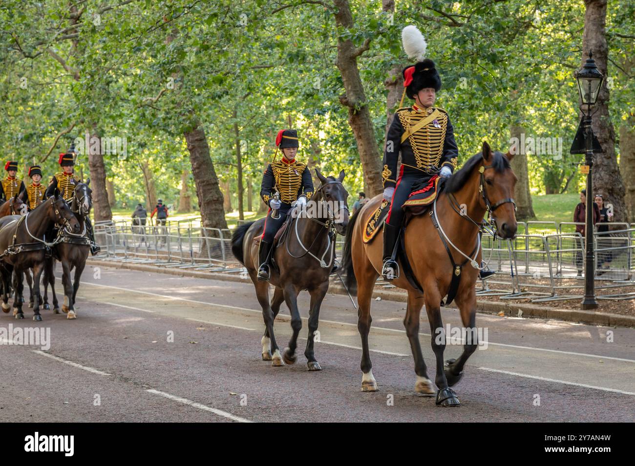 Comandante della Kings Troop Royal Horse Artillery, Birdcage Walk, Londra, Inghilterra, Regno Unito Foto Stock