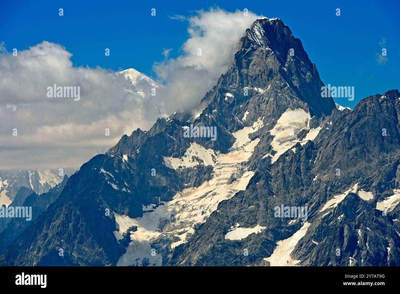 Pointe Walker vetta del massiccio delle Grandes Jorasses tra Francia e Italia, Alpi Savoia, Savoia, Francia Foto Stock