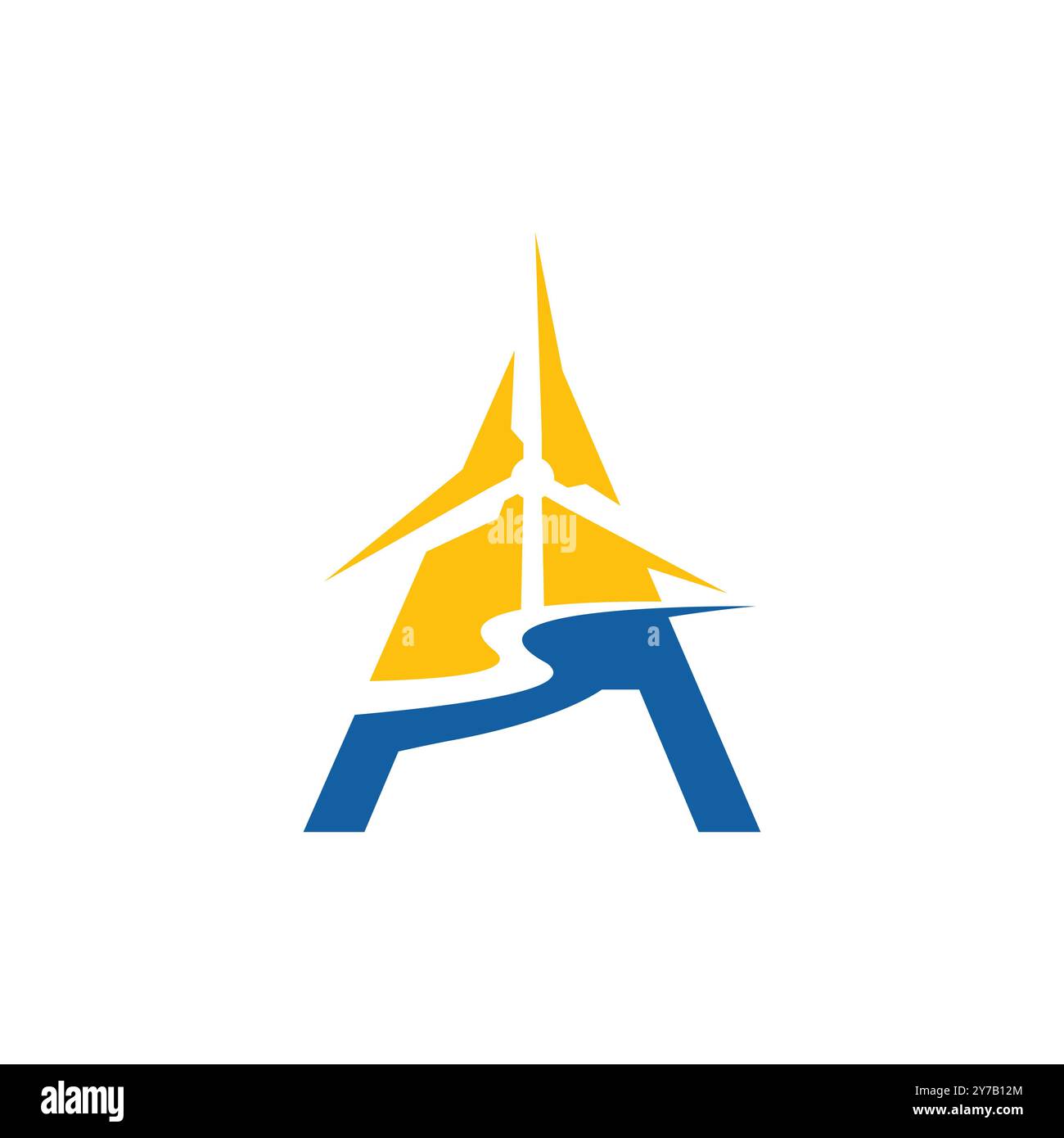 Ispirazione per modello di disegno con logo Letter A Windmill, illustrazione vettoriale. Lettera iniziale A con energia eolica per un ambiente a energia verde Illustrazione Vettoriale