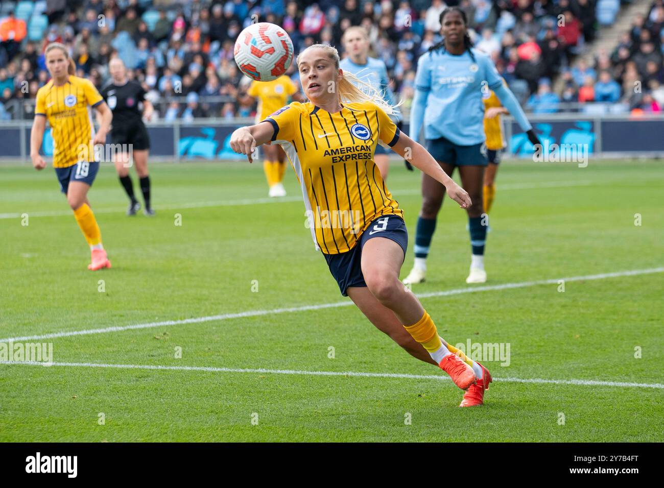 Manchester domenica 29 settembre 2024. Poppy Pattinson #3 di Brighton & Hove Albion W.F.C. durante la partita di Barclays fa Women's Super League tra Manchester City e Brighton e Hove Albion al Joie Stadium di Manchester, domenica 29 settembre 2024. (Foto: Mike Morese | mi News) crediti: MI News & Sport /Alamy Live News Foto Stock