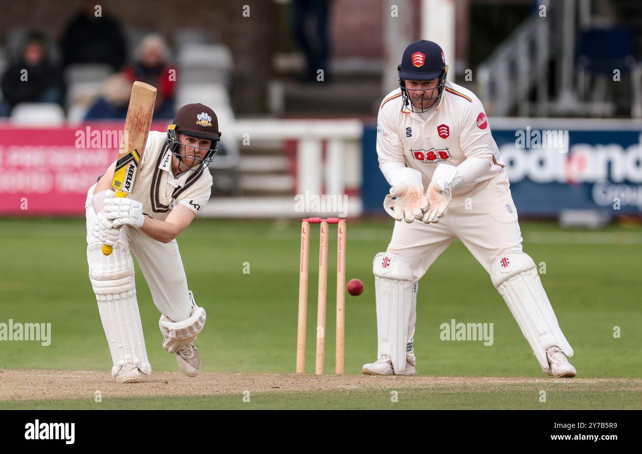 Josh Blake di Surrey batte durante il Vitality County Championship match al Cloud County Ground di Chelmsford. Data foto: Domenica 29 settembre 2024. Foto Stock