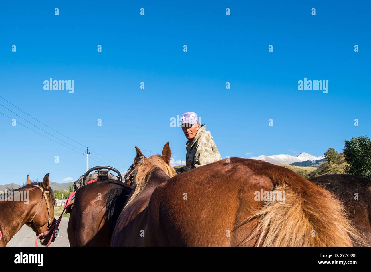 Kirghizistan, Chon-Kemin, cavaliere Foto Stock