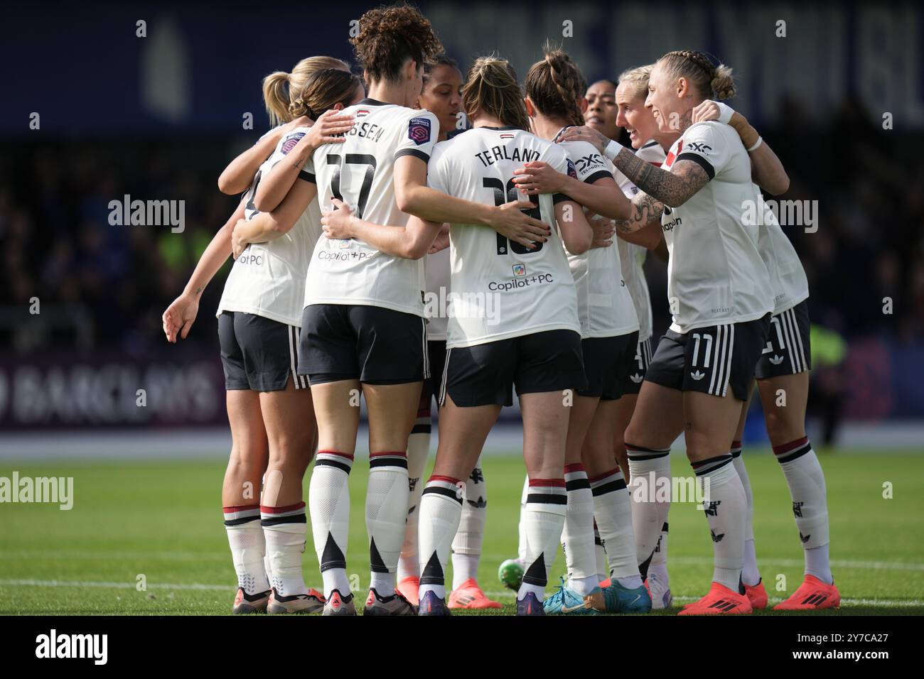 Liverpool, Regno Unito. 29 settembre 2024. Everton FC vs Manchester Utd FC Barclays Womens Super League. WALTON HALL PARK STADIUM, INGHILTERRA - 30 SETTEMBRE 2024 l'uomo Utd celebra dopo aver segnato durante la partita di Super League femminile di Barclays tra l'Everton FC e il Bristol City FC al Walton Hall Park Stadium il 30 settembre 2024 a Liverpool Inghilterra ( credito: ALAN EDWARDS/Alamy Live News Foto Stock