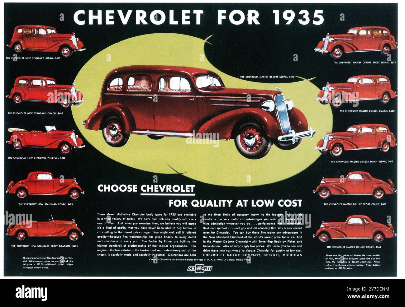 1935 modelli Chevrolet annuncio - "scegliere Chevrolet per la qualità a basso costo" Foto Stock