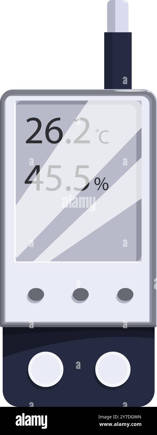 Termometro digitale portatile che visualizza la temperatura e il livello di umidità correnti, perfetto per il monitoraggio di ambienti interni ed esterni Illustrazione Vettoriale