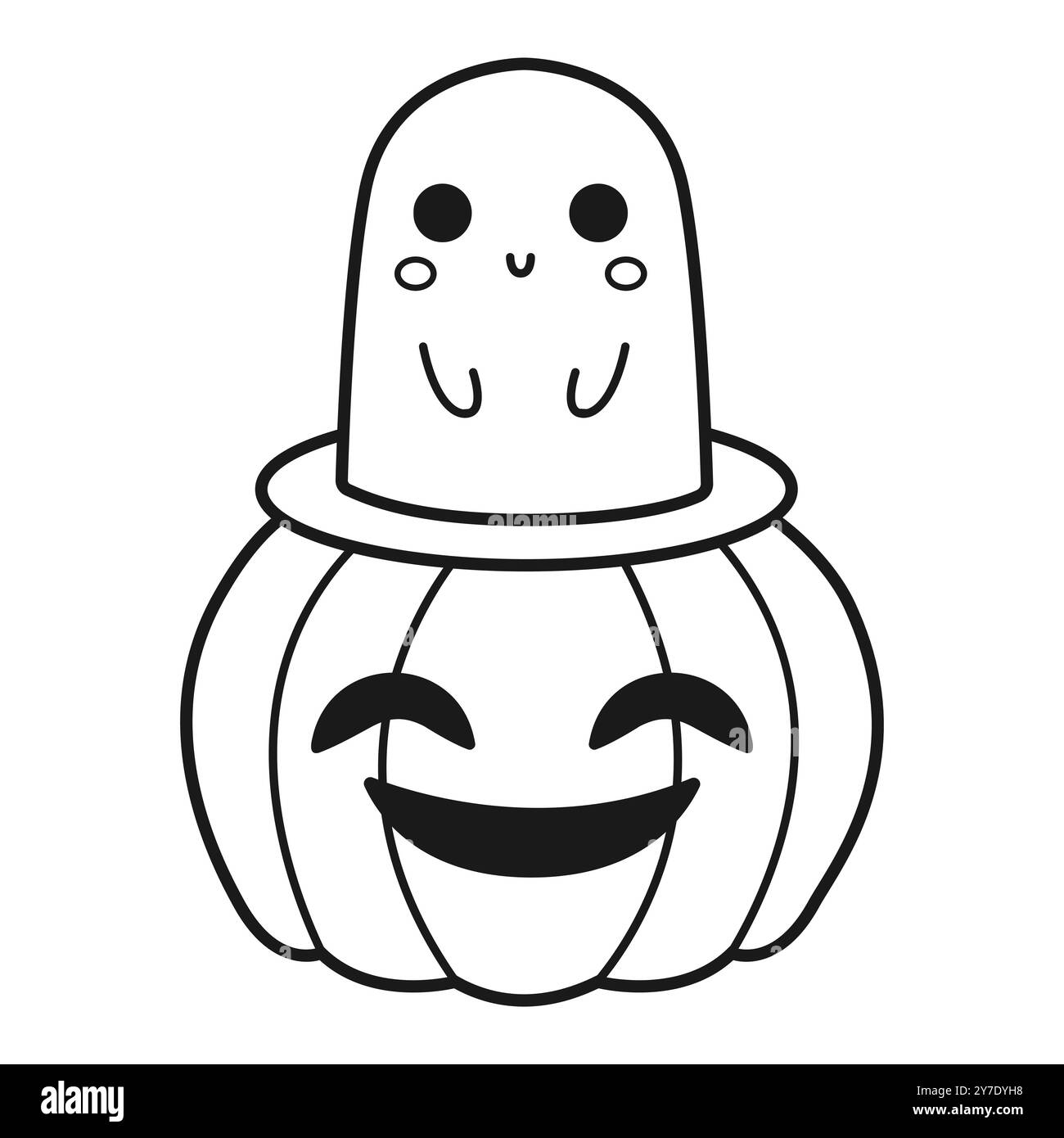 Un fantasma e una zucca carini. Pagina da colorare. Stampa di Halloween. Illustrazione vettoriale. Illustrazione Vettoriale