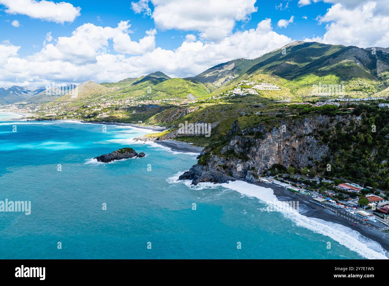Crawford Beach Marinella da un drone, San Nicola Arcella, Cosenza, Calabria, Italia Foto Stock