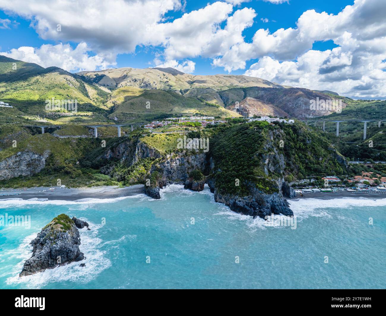 Crawford Beach Marinella da un drone, San Nicola Arcella, Cosenza, Calabria, Italia Foto Stock