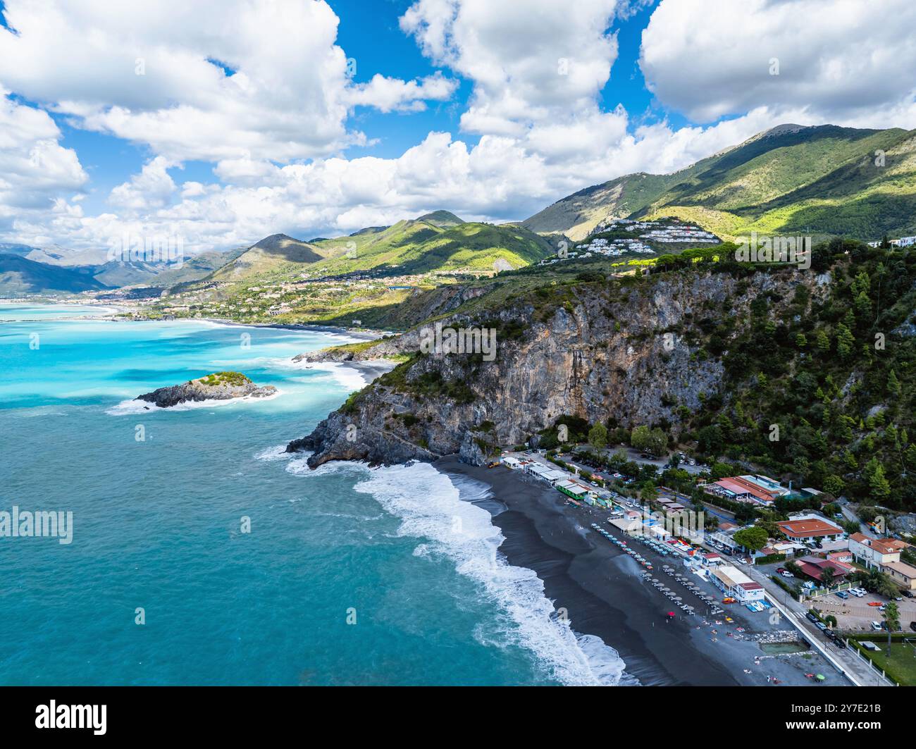 Crawford Beach Marinella da un drone, San Nicola Arcella, Cosenza, Calabria, Italia Foto Stock