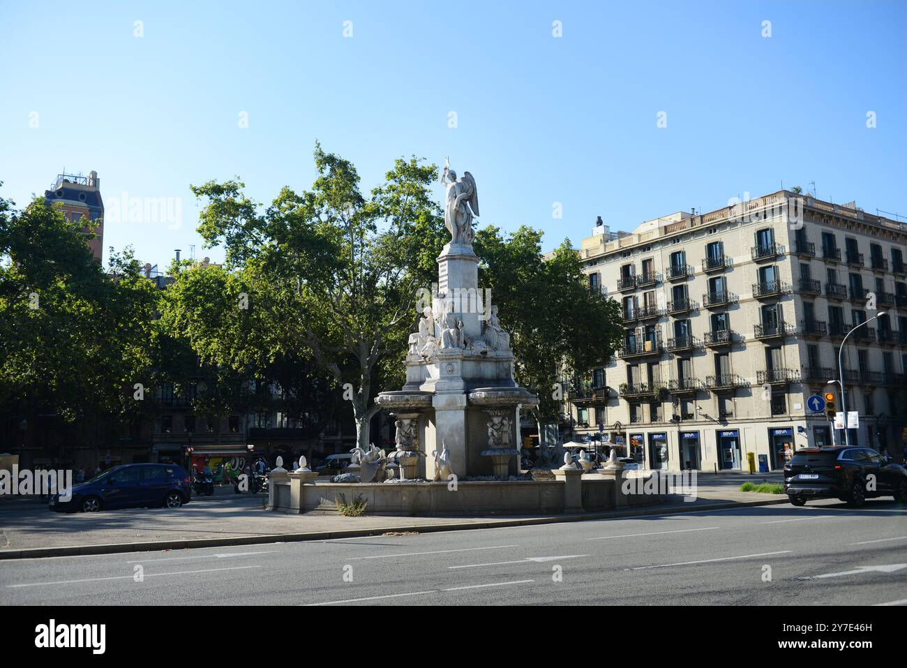 Font del geni Català al Pla de Palau, Ciutat Vella, Barcellona, Spagna Foto Stock