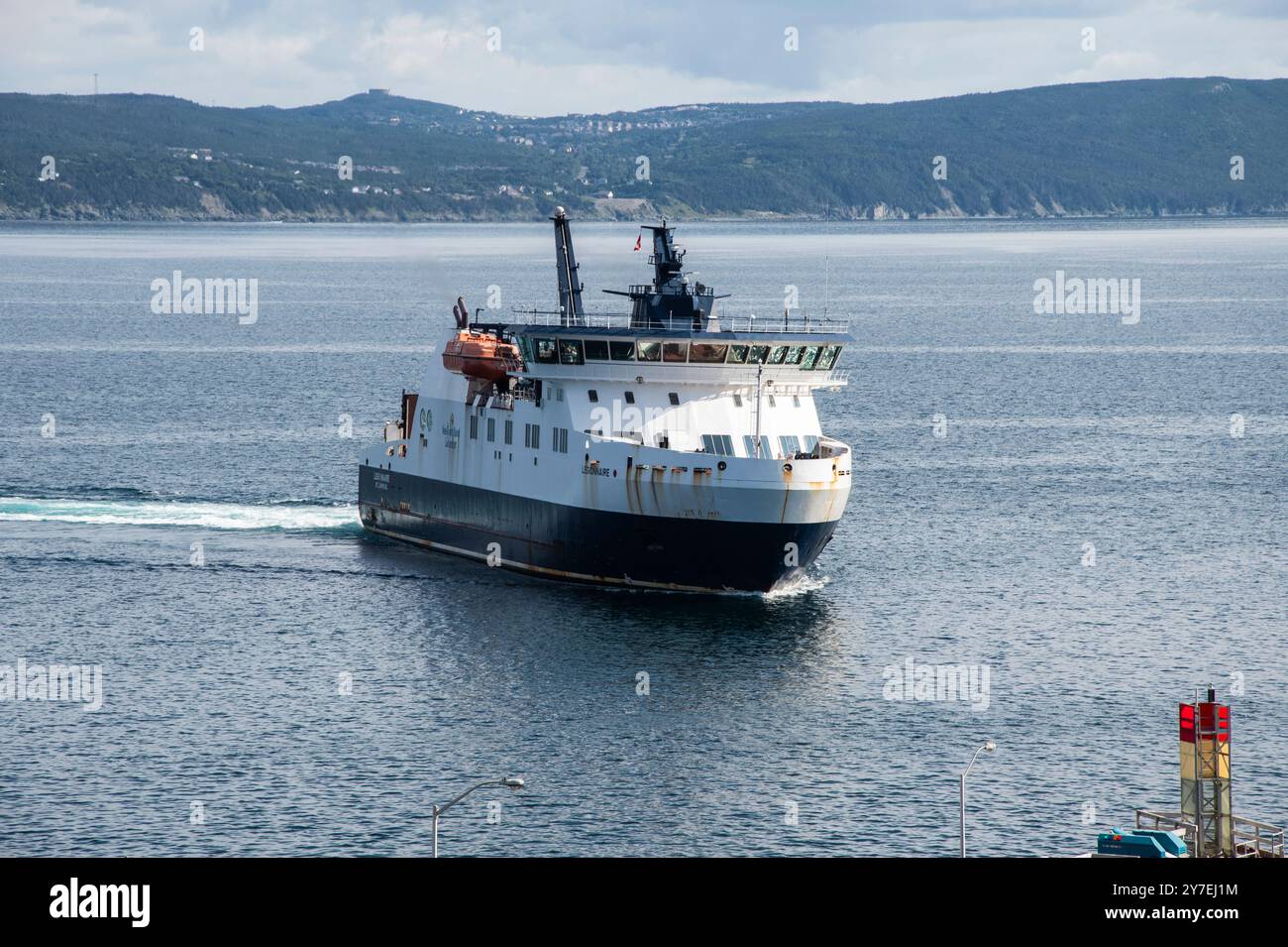 Traghetto Legionario che arriva al terminal dei traghetti di Wabana, Bell Island, Terranova e Labrador, Canada Foto Stock