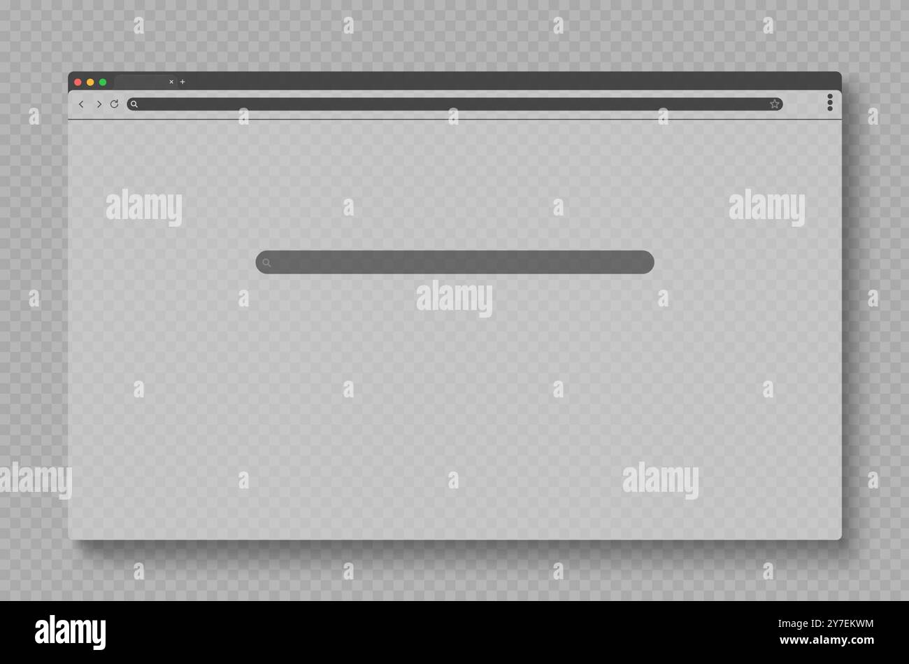 Mockup del browser Web. Modello interfaccia finestra pagina in vettore. Cornice del sito per il software Internet. Pagina Web trasparente con indirizzo e barra dell'interfaccia utente di ricerca. Layout schermata monitor minimo vuoto Illustrazione Vettoriale