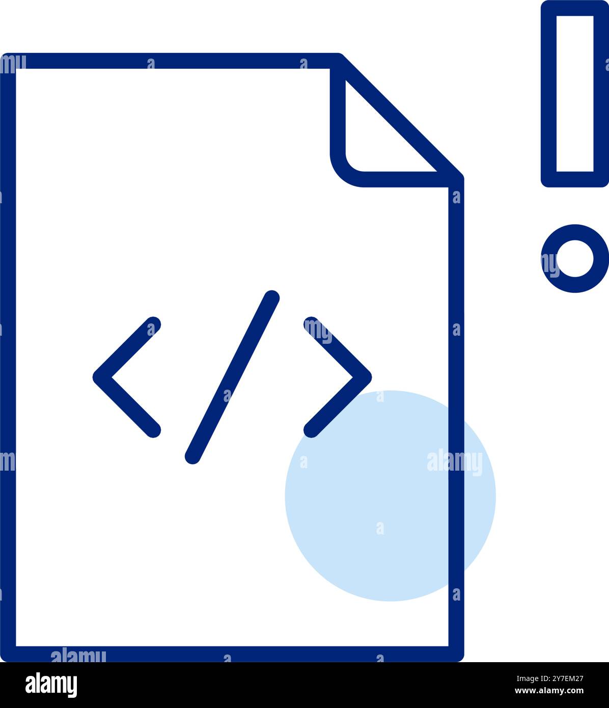 File HTML e punto esclamativo. Avvisi critici, potenziali problemi o avvisi nel codice Web. Pixel Perfect, icona del vettore di traccia modificabile Illustrazione Vettoriale